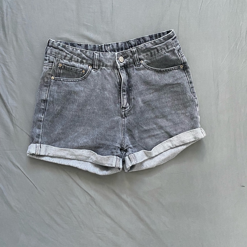 High Waisted Grey Washed Denim Shorts